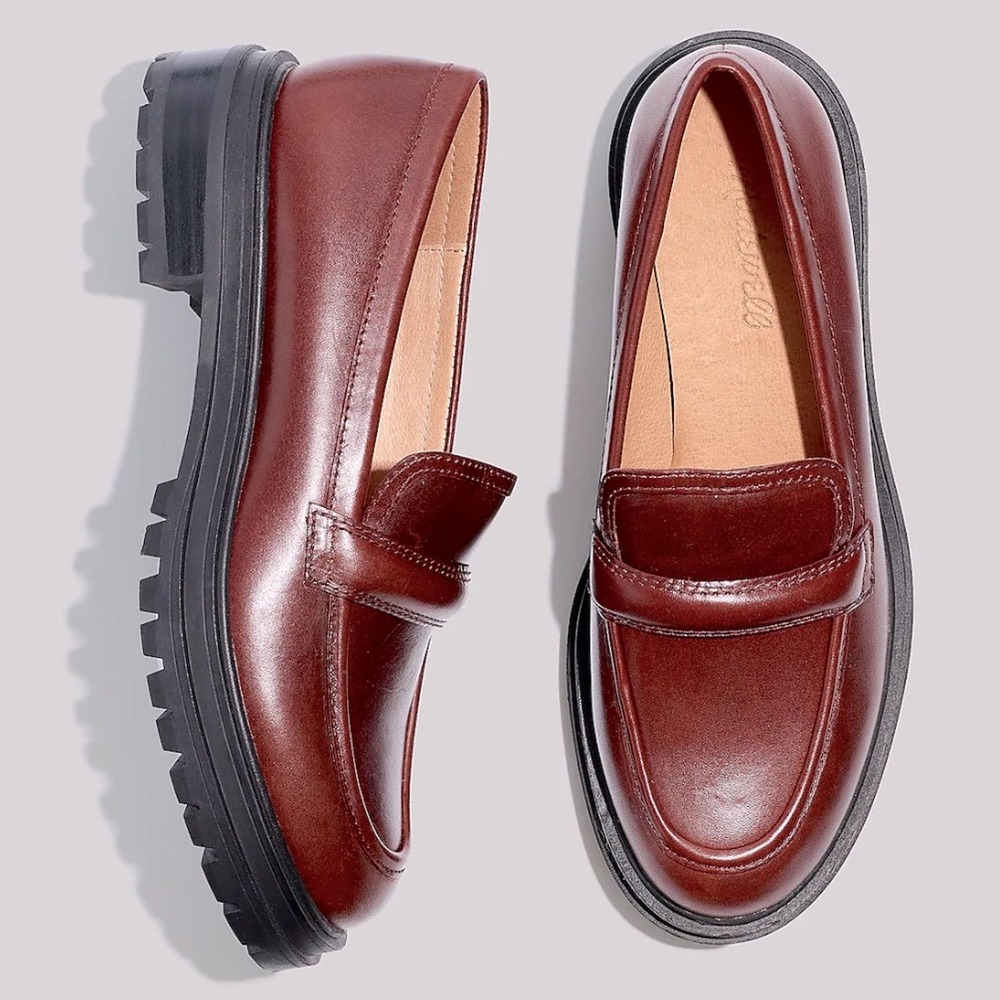 Madewell Burgundy Leather Lug Sole Penny Loafers